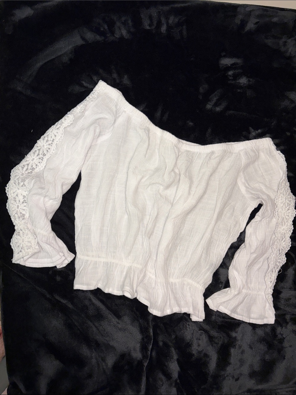 White Off-Shoulder Peasant Top with Lace Sleeves
